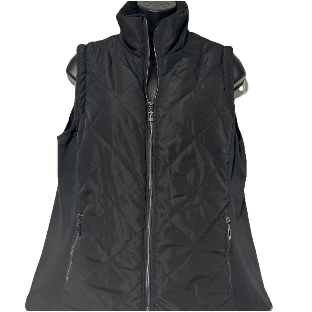 Made For Life Women's Black Vest Pockets Zip Up Front Quilted Size L Large